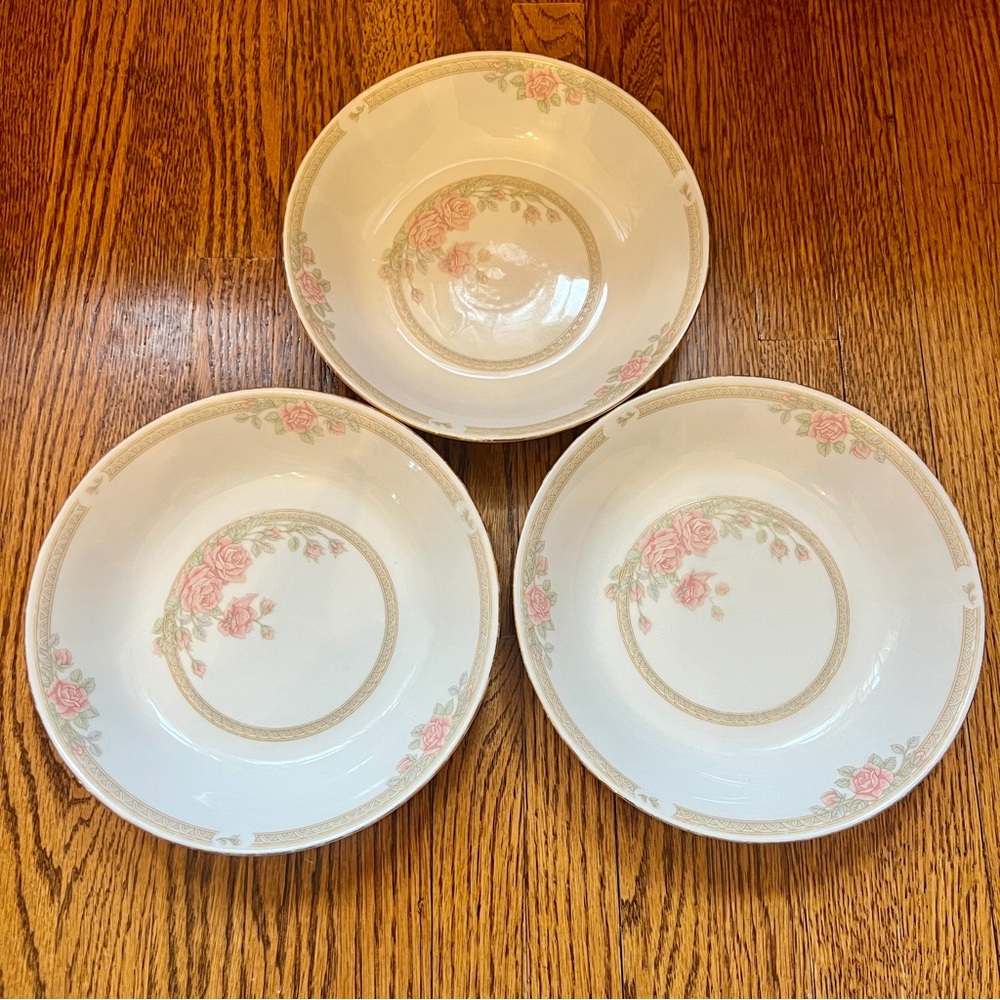 Set of 3 Vintage Crown Ming Fine China Christina Pattern #1392 Jian Shiang Peach